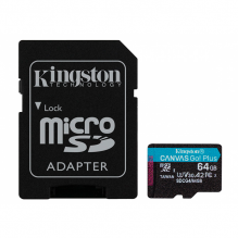Memoria MicroSD Kingston Canvas Go! Plus, 64GB, UHS-I U3, V30, A2, hasta 200 MB/s, incluye adaptador SD &ndash; SDCG4/64GB