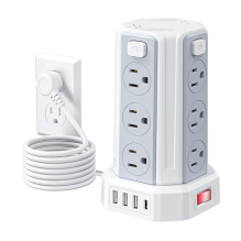 Torre Multicontacto SMALLRT, 12 salidas, 4 USB (1 USB-C), 1700J, cable 1.98 m &ndash; SMALLRT Torre blanco  