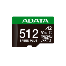 Tarjeta de Memoria MicroSD ADATA Speed Plus, 512GB, Clase 10, UHS-I, U3, V30, A2, con Adaptador &ndash; UD512GUI3V30A2SP-RA1