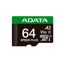 Tarjeta de Memoria MicroSD ADATA Speed Plus, 64GB, Clase 10, UHS-I, U3, V30, A2, con Adaptador &ndash; UD64GUI3V30A2SP-RA1
